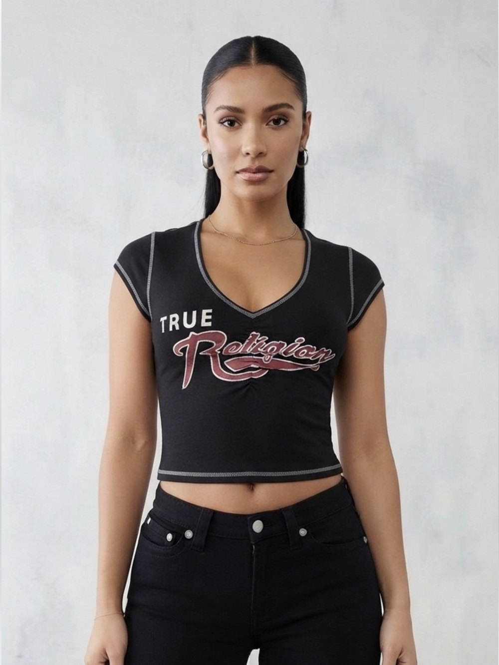 TRUE RELIGION WOMEN TR RUCHING CAP SLEEVES TOP